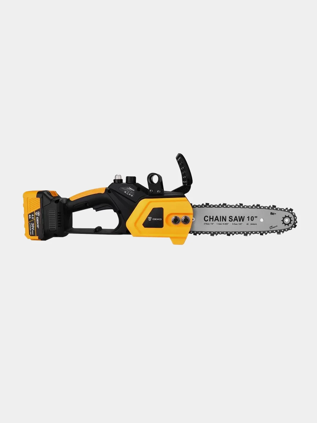 Пила цепная аккумуляторная бесщеточная DEKO DKCHS 20, 10", 2x4.0Ач, 20 В
