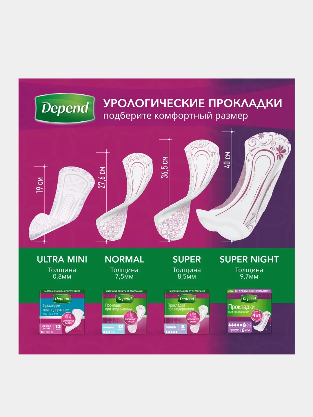 Прокладки Depend для женщин ночные супер, 6 шт