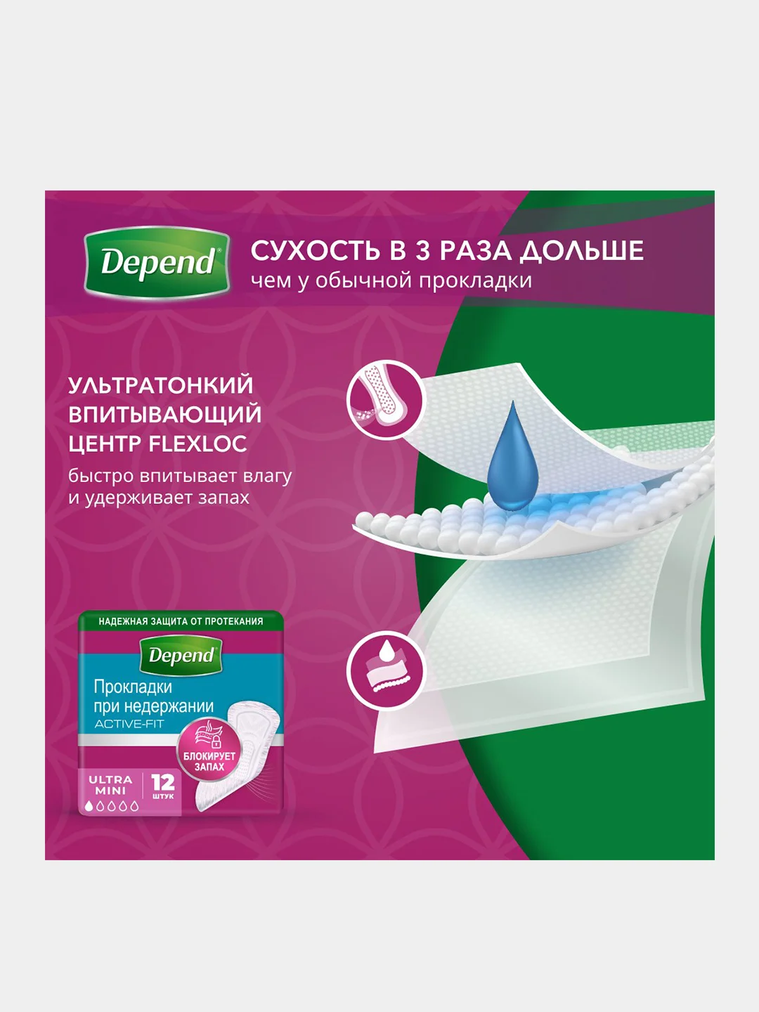Прокладки DEPEND Ultra Mini для женщин, 12 шт.