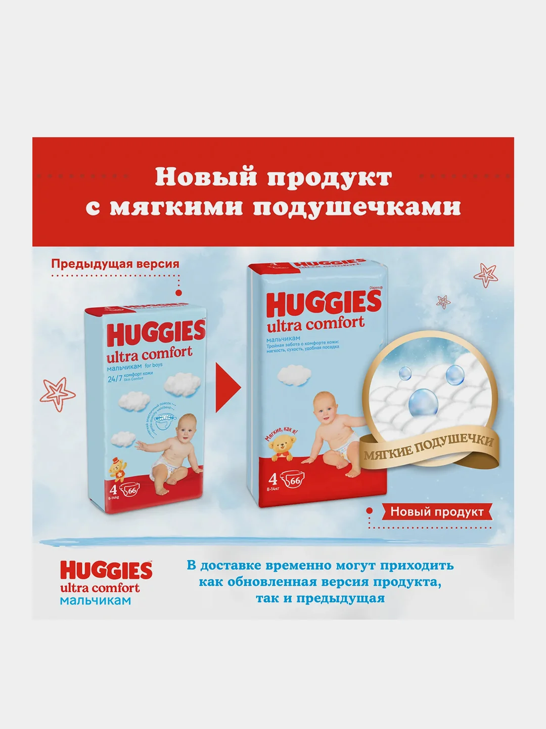 Подгузники Huggies Ultra Comfort для мальчиков 8-14кг, 4 размер, 100шт