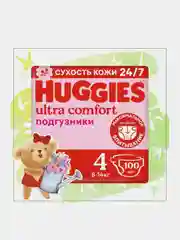 Подгузники Huggies Ultra Comfort для девочек 8-14кг, 4 размер, 100шт