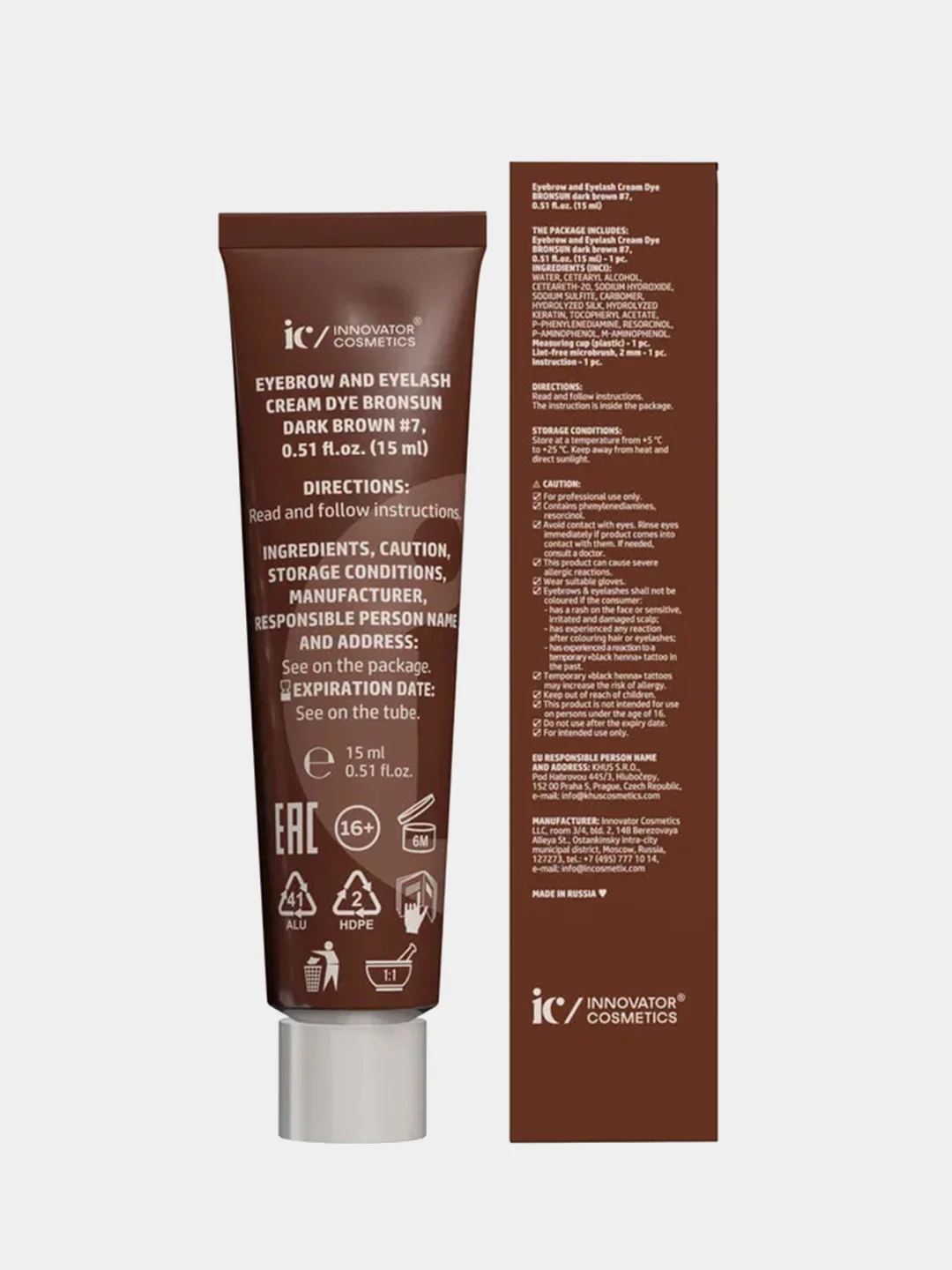 Крем-краска для бровей и ресниц Innovator Cosmetics BRONSUN, темно-коричневый, 15 мл