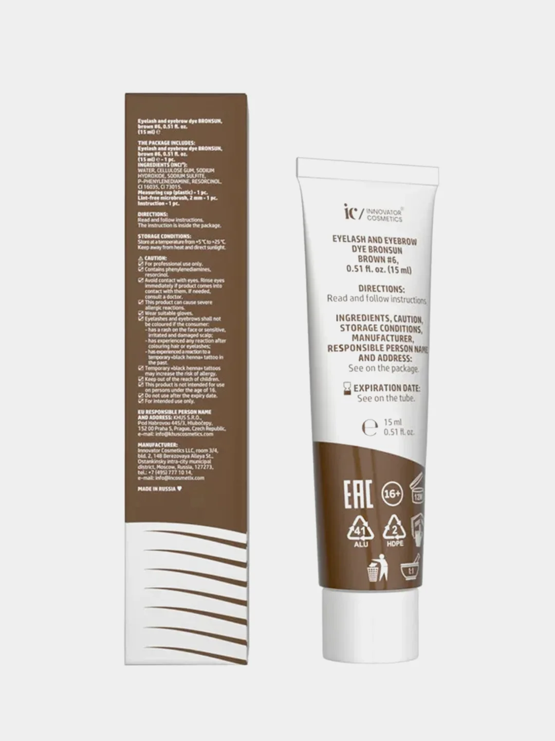 Краска для ресниц и бровей INNOVATOR COSMETICS BRONSUN,  коричневый, 15 мл