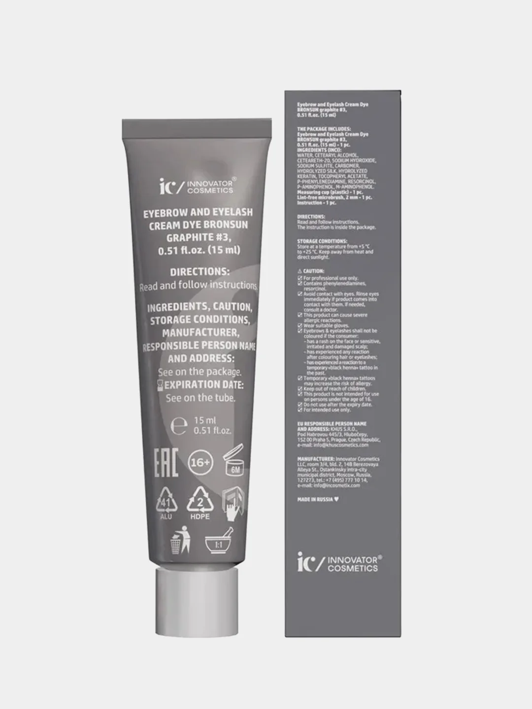 Крем-краска для бровей и ресниц Innovator Cosmetics, графит, 15 мл