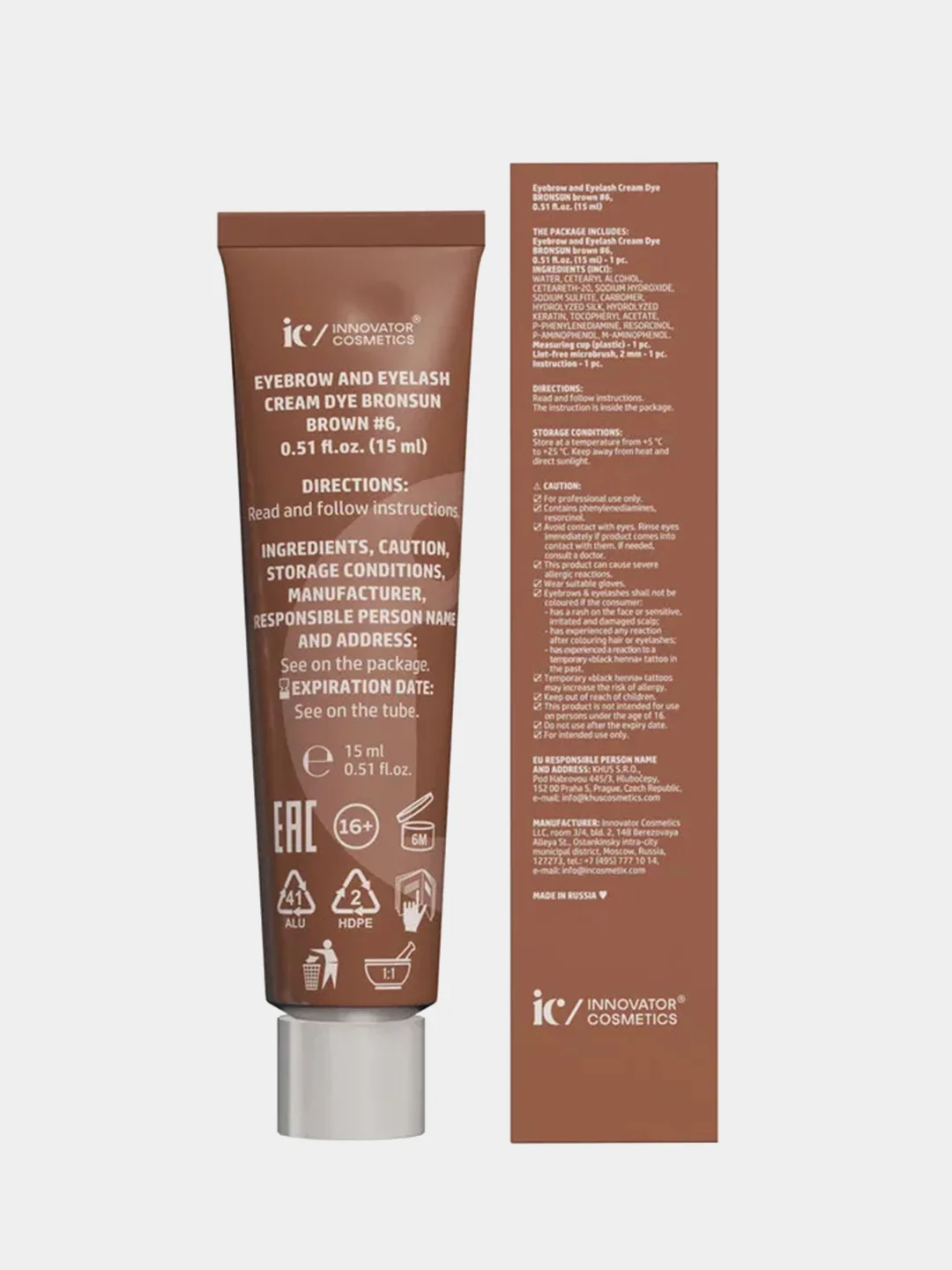 Крем-краска для бровей и ресниц Innovator Cosmetics, коричневый, 15 мл