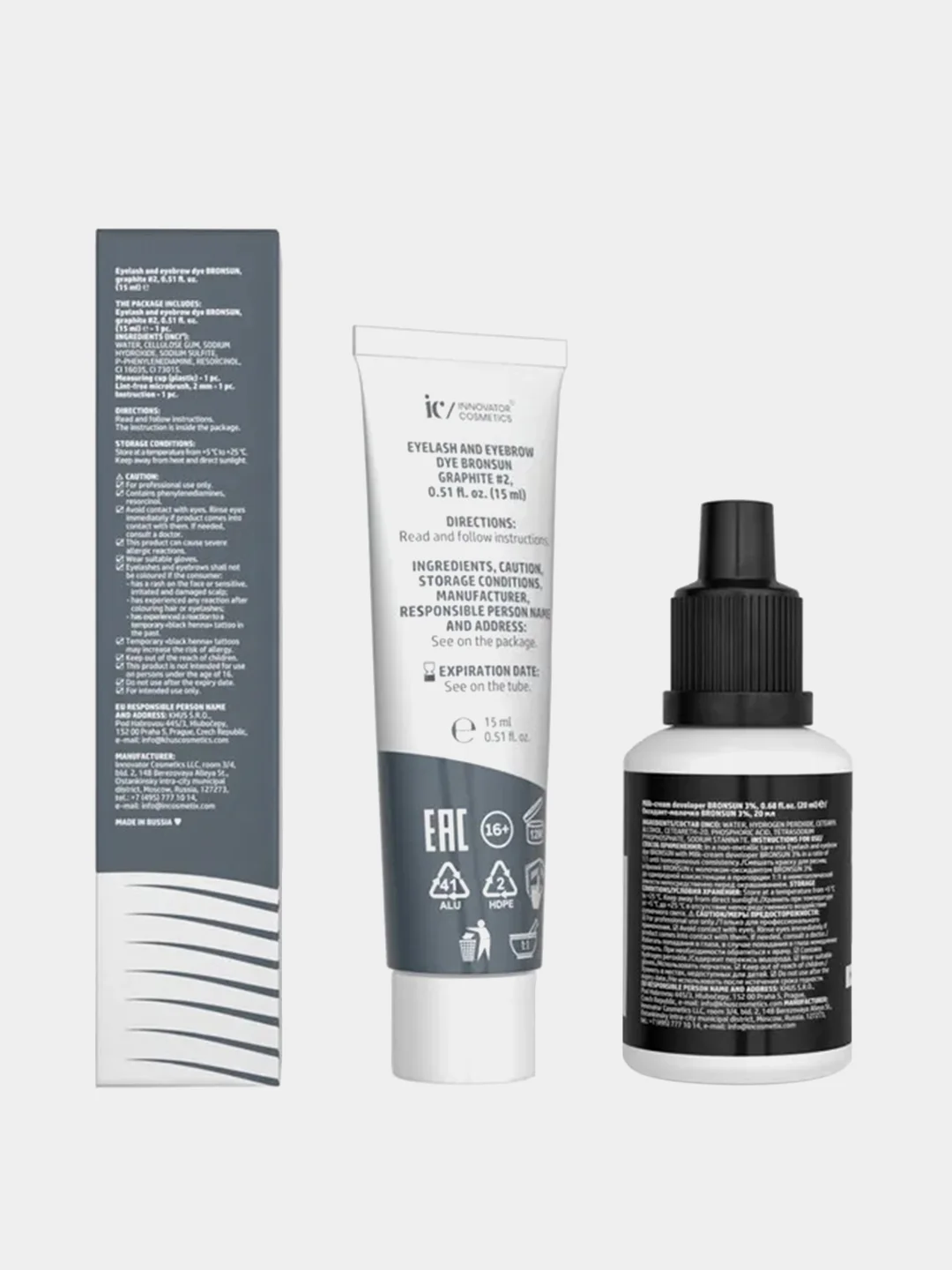 Краска для ресниц и бровей Innovator Cosmetics BRONSUN, комплект, графит