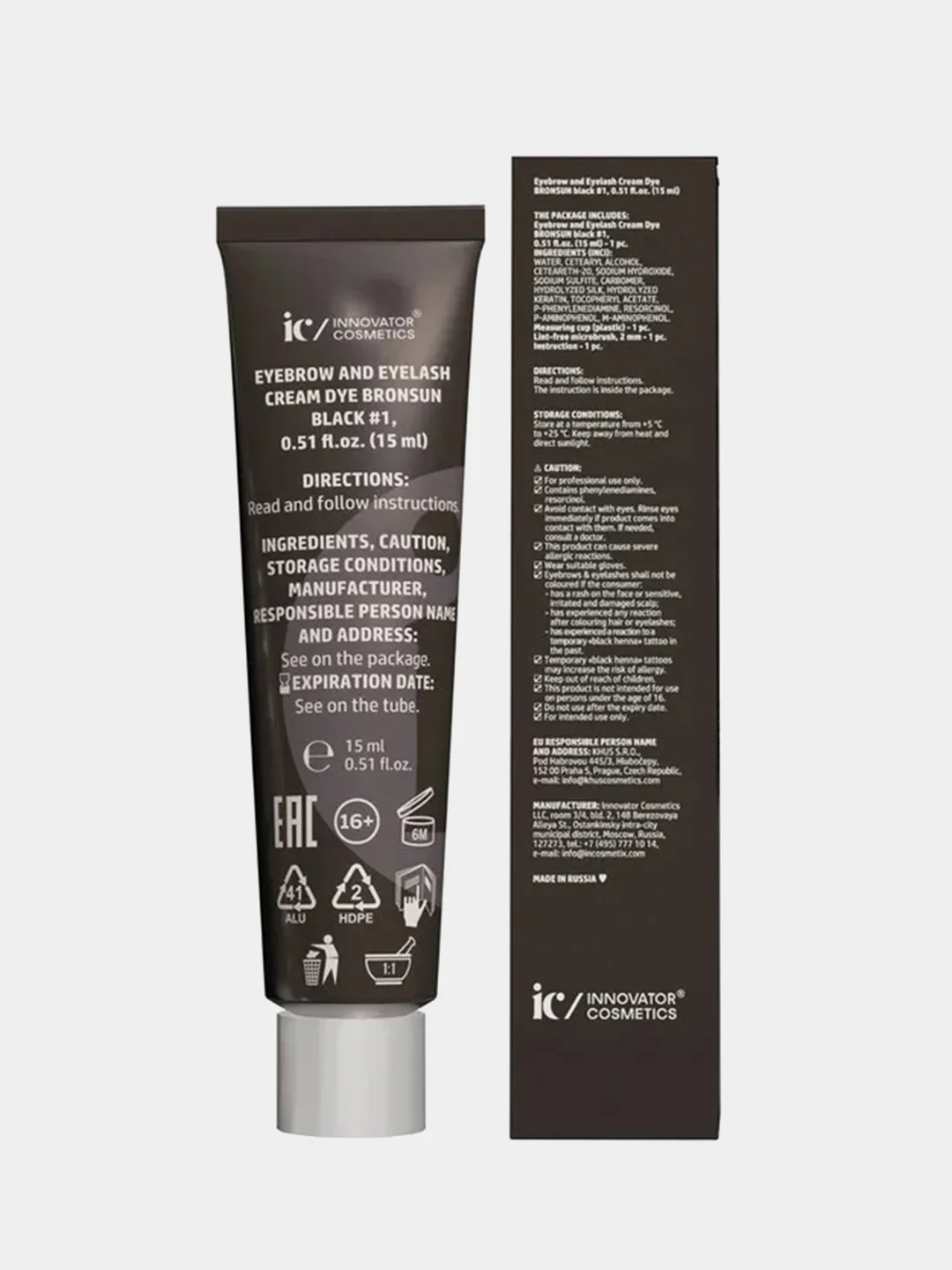 Крем-краска для бровей и ресниц Innovator Cosmetics BRONSUN, №1 черный, 15 мл