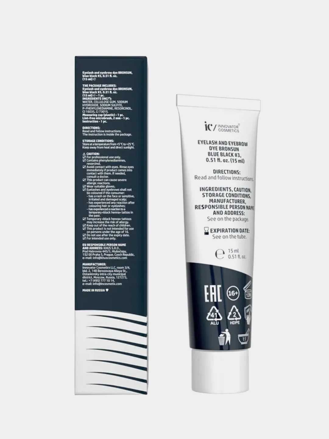 Краска для ресниц и бровей Innovator Cosmetics BRONSUN, №3 цвет иссиня-чёрный, 15 мл