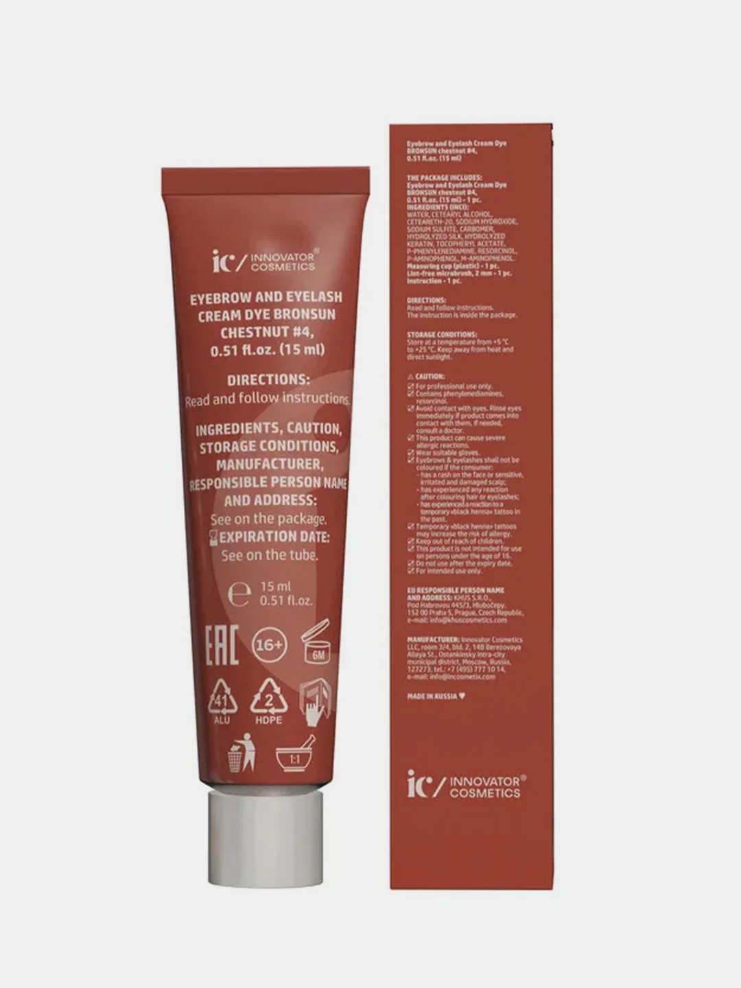 Крем-краска для бровей и ресниц Innovator Cosmetics BRONSUN, №4 каштан, 15 мл