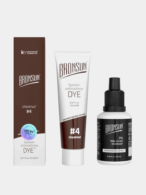 Комплект краска для бровей Innovator Cosmetics BRONSUN + оксидант, каштан
