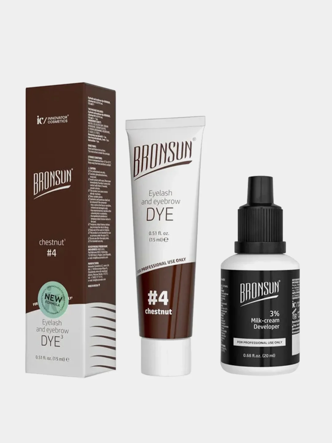 Комплект краска для бровей Innovator Cosmetics BRONSUN + оксидант, каштан