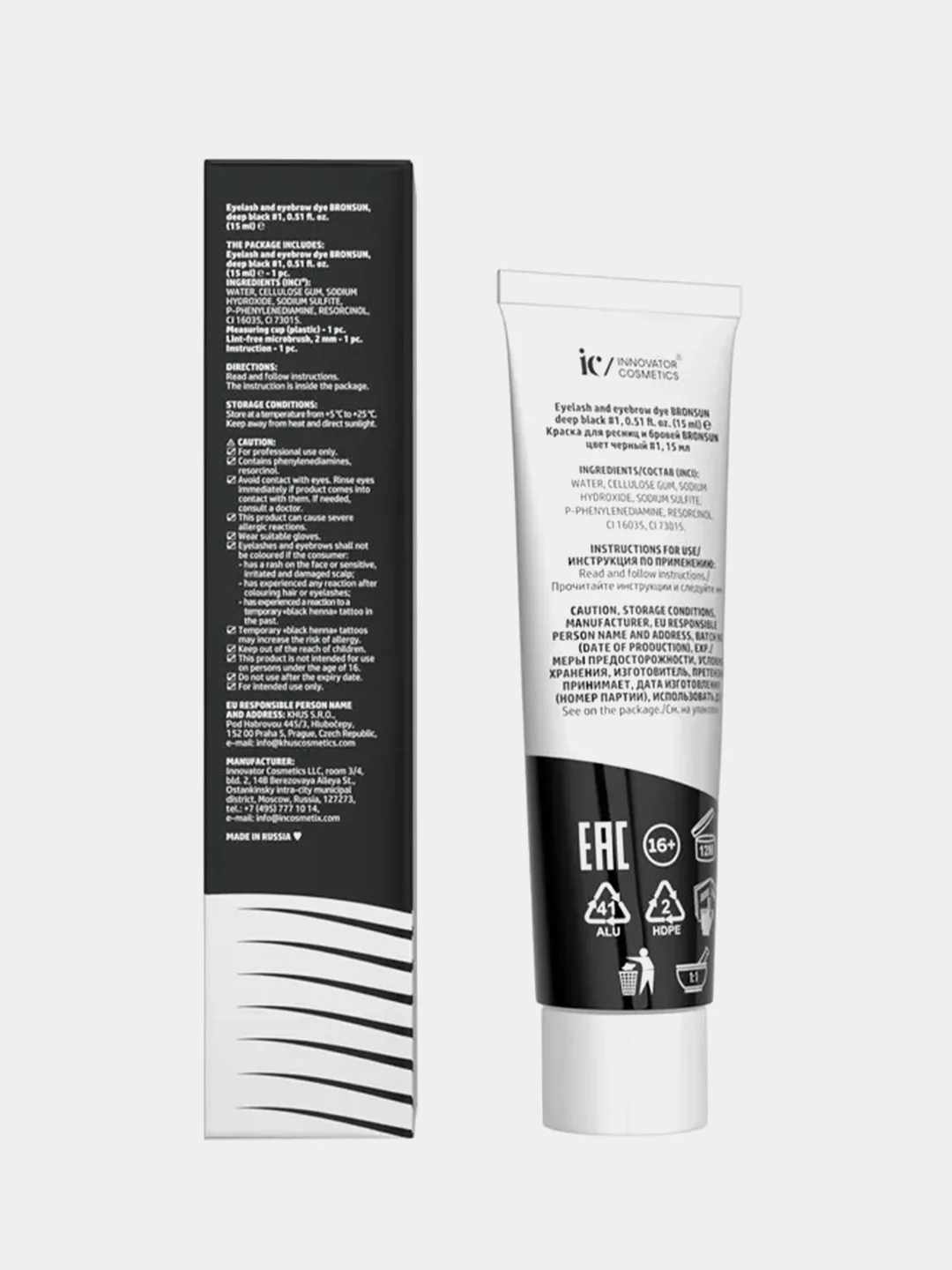 Краска для ресниц и бровей Innovator Cosmetics Bronsun, черный, 15 мл