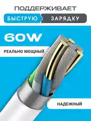 Кабель плетеный 60w для iPhone 15 и Android, Type C / Type C с быстрой зарядкой