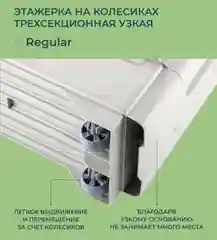 Этажерка на колесиках узкая трехсекционная