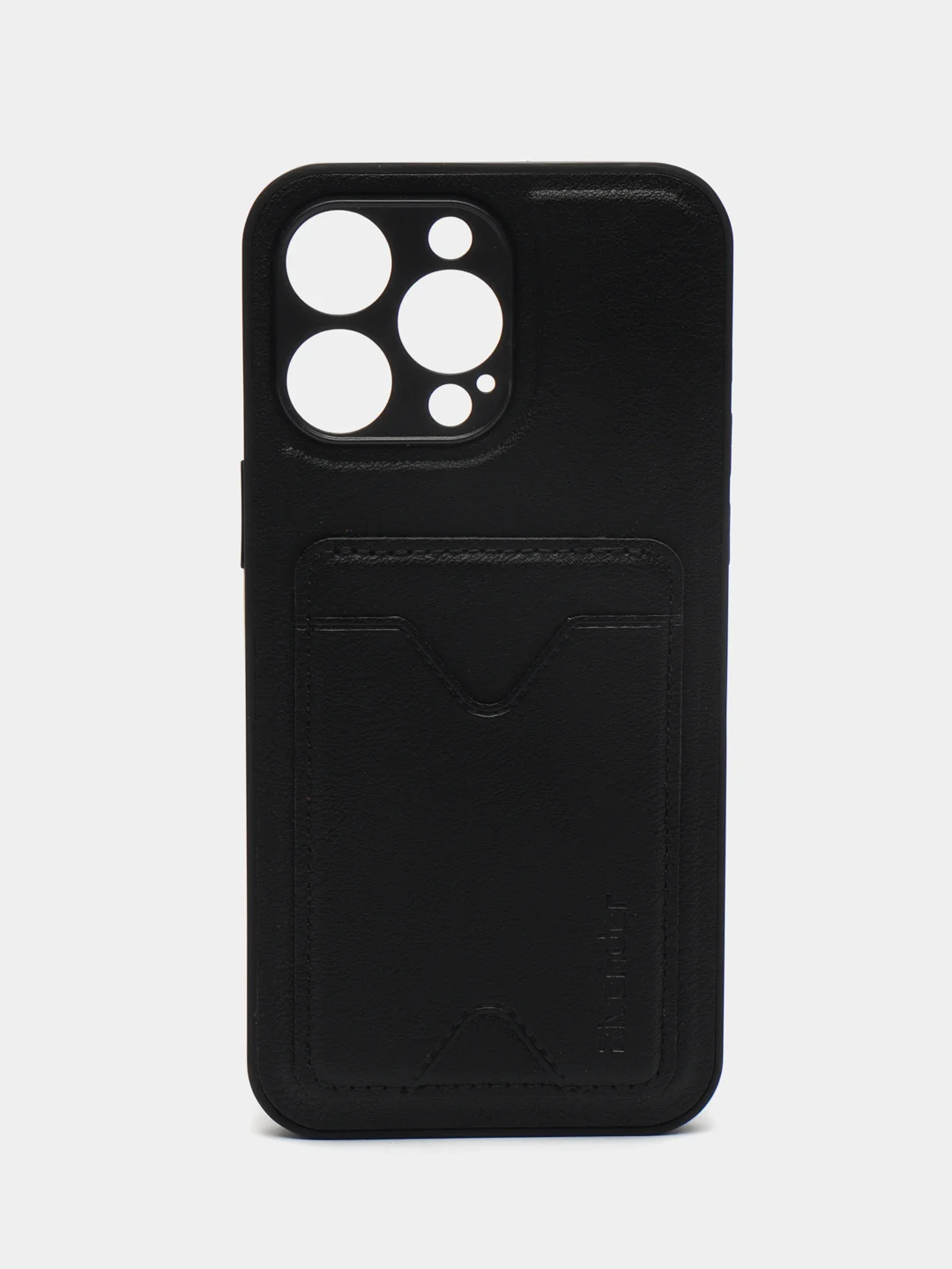 Черный кожаный чехол для iPhone 15 Pro Max (Айфон 15 Про Макс), с карманом для карт