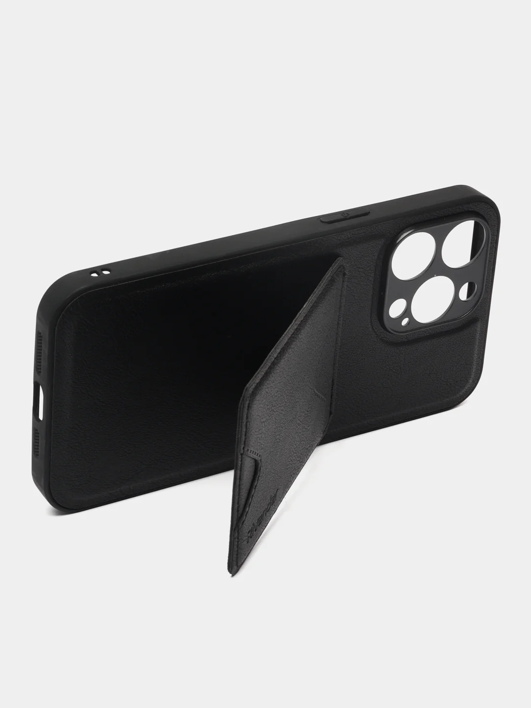 Черный кожаный чехол для iPhone 15 Pro Max (Айфон 15 Про Макс), с карманом для карт