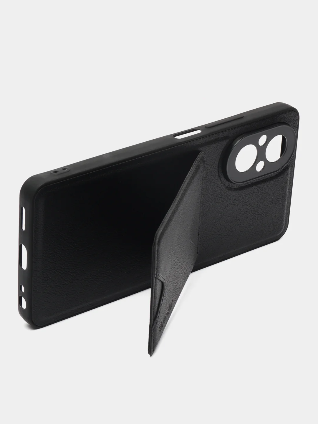 Черный кожаный чехол для Realme C67 (Реалми С67), с карманом для карт