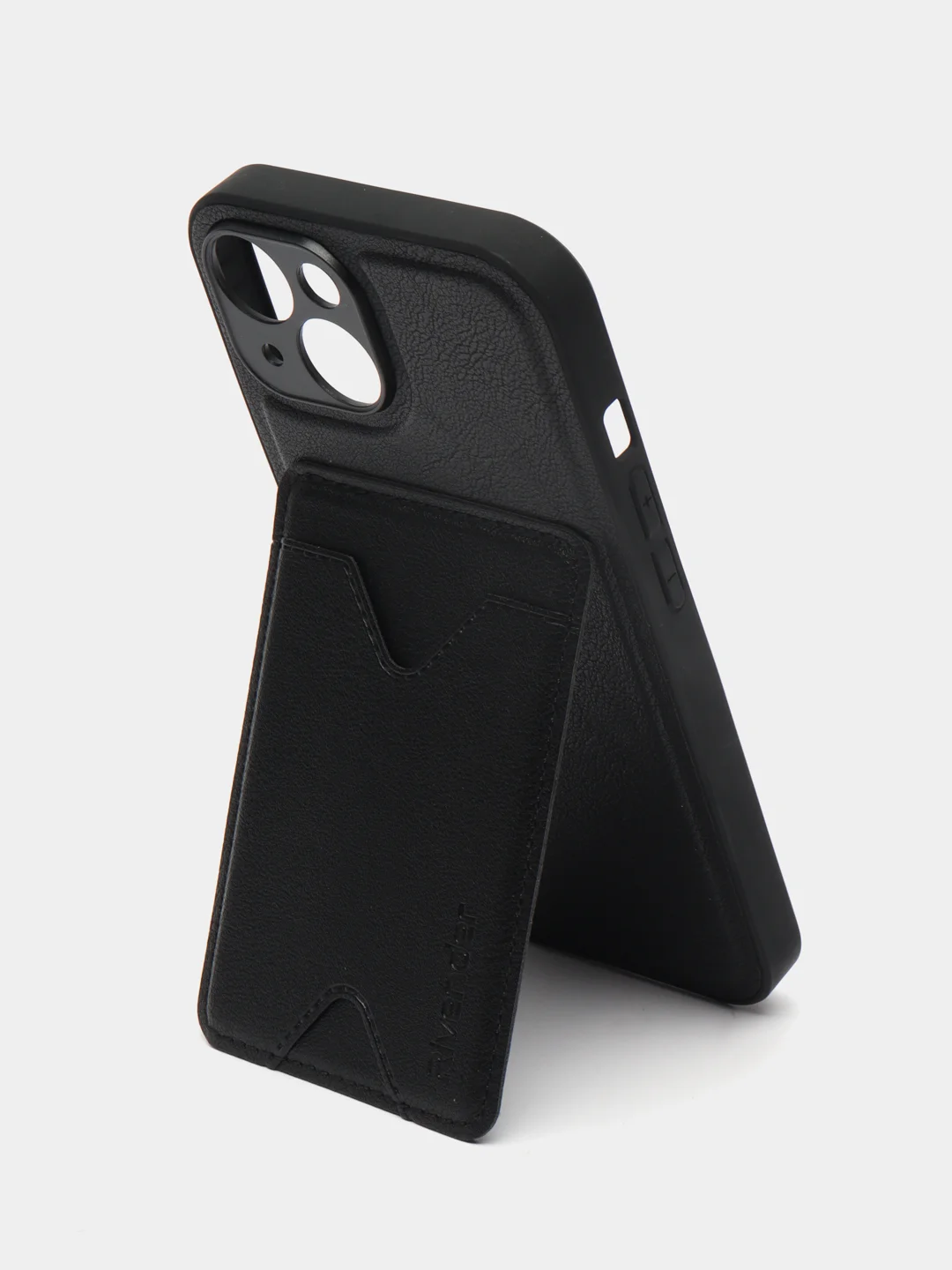 Черный кожаный чехол для iPhone 15 (Айфон 15), с карманом для карт