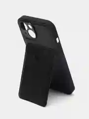 Черный кожаный чехол для iPhone 15 (Айфон 15), с карманом для карт