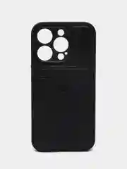 Кожаный чехол для iPhone 15 Pro (Айфон 15 Про), с карманом для карт