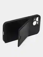 Черный кожаный чехол для iPhone 15 (Айфон 15), с карманом для карт