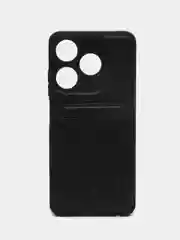 Черный кожаный чехол для Tecno Spark 10 / 10C (Техно Спарк 10С), с карманом для карт