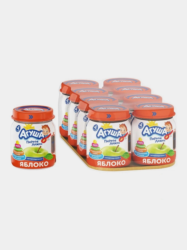 Пюре фруктовое Агуша "Яблоко", с 4 месяцев, 8 штук по 100 г