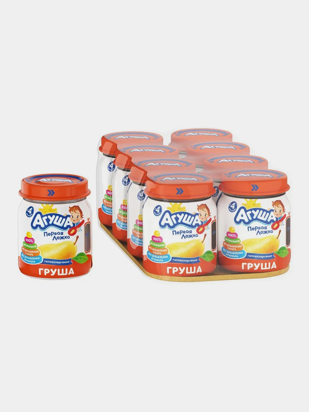 Пюре фруктовое Агуша, груша, 8 банок по 100 г