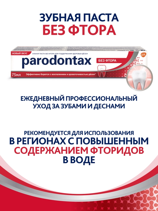 Зубная паста parodontax без Фтора от воспаления и кровоточивости десен, 75 мл