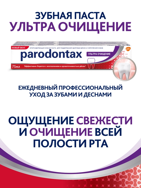 Зубная паста parodontax Ультра Очищение от воспаления и кровоточивости десен, 75 мл