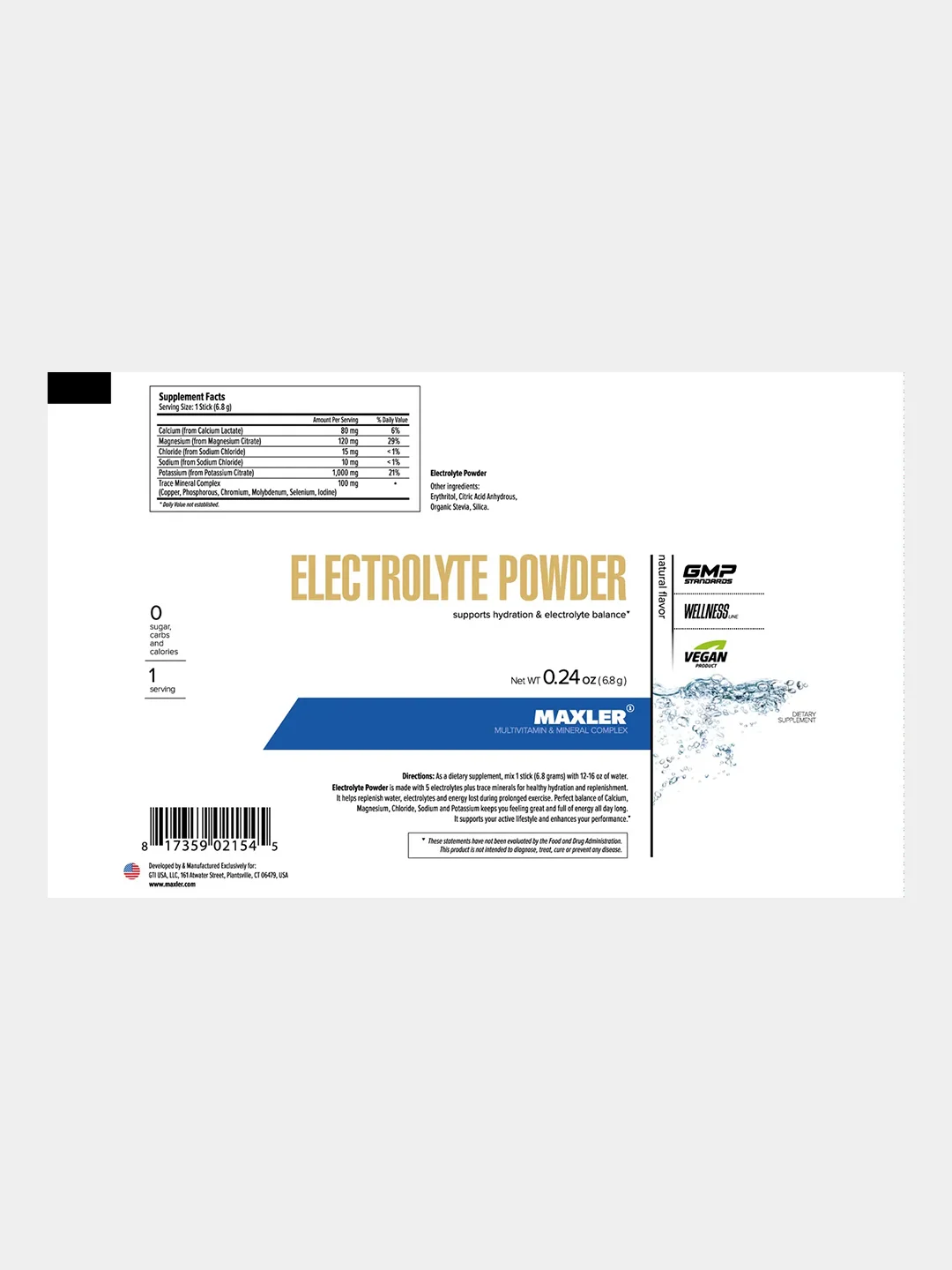 Изотоник, электролиты Maxler Electrolyte Powder, 15 стиков по 6,8 г