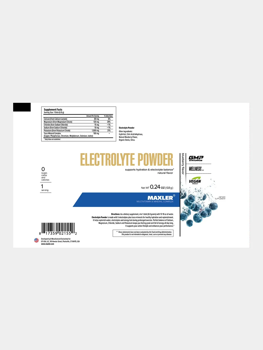 Изотоник, электролиты Maxler Electrolyte Powder, 15 стиков по 6,8 г