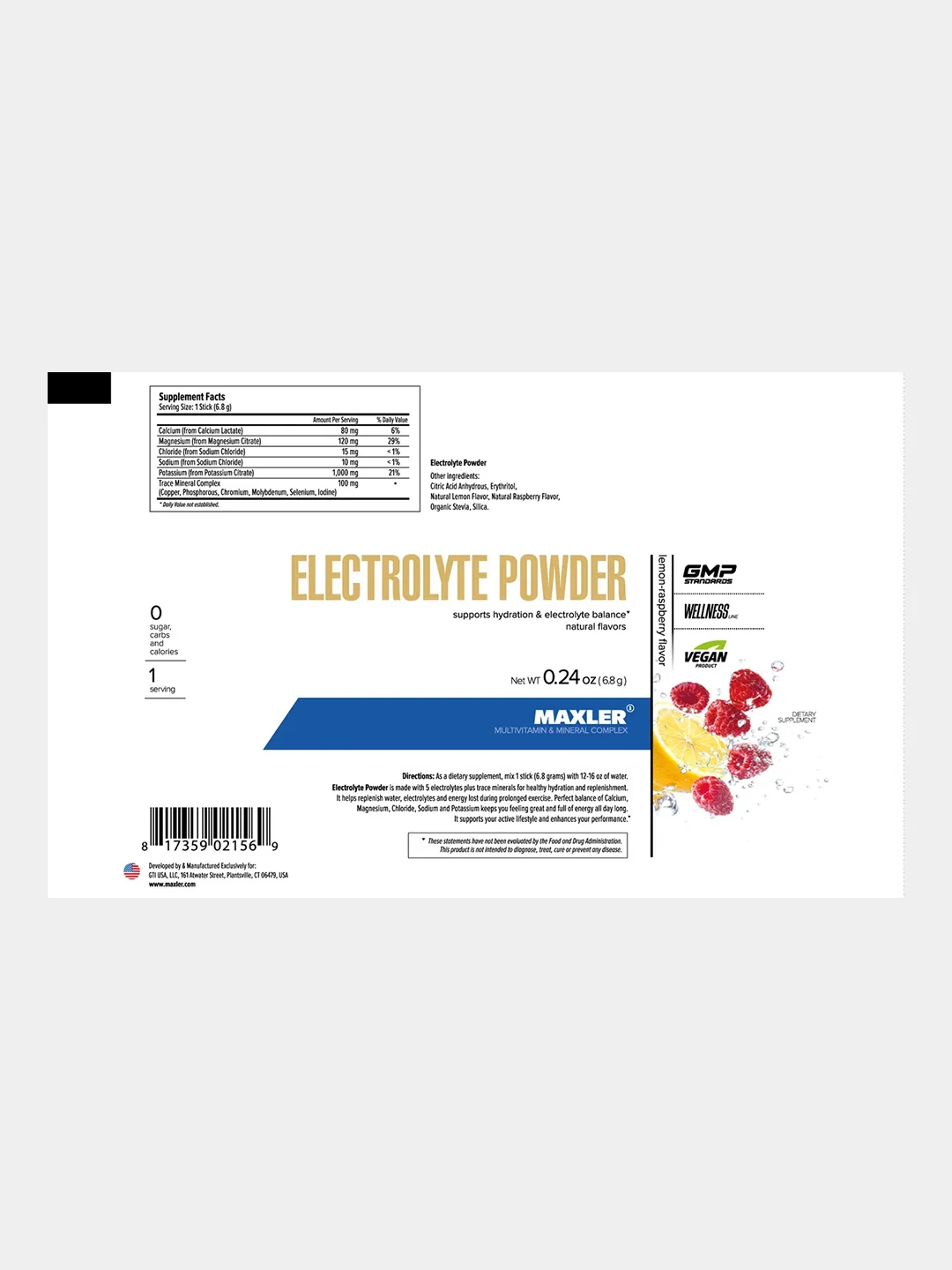Изотоник, электролиты Maxler Electrolyte Powder, 15 стиков по 6,8 г