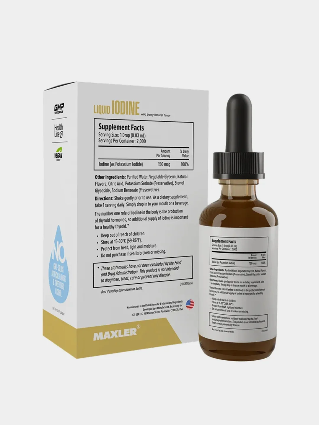 БАД Maxler Liquid Iodine, йод жидкий, в каплях, вкус лесные ягоды, 60 мл