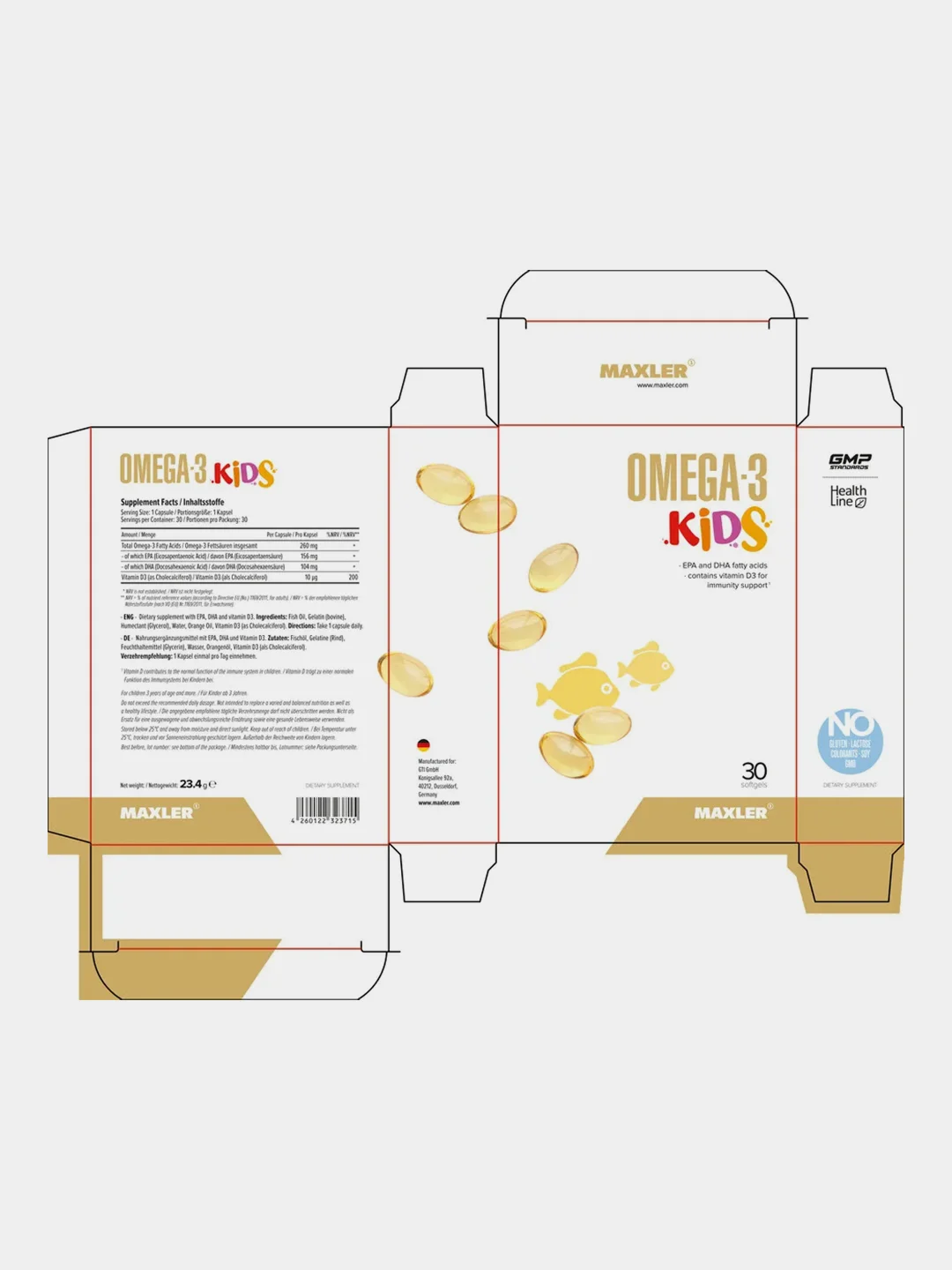 БАД Maxler Omega-3 Kids, для детей, 30 софтгелевых капсул
