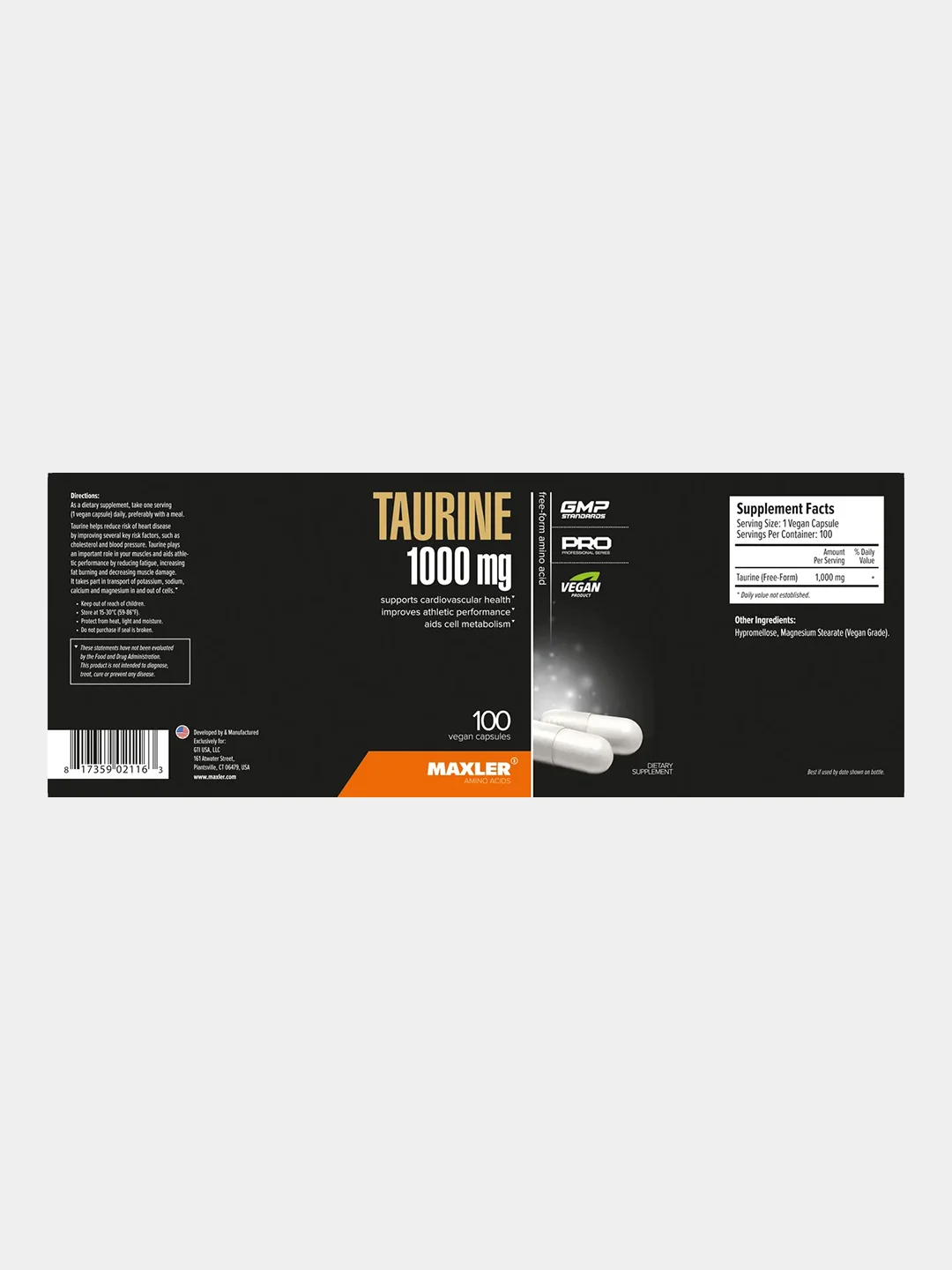 Аминокислота Maxler Taurine, 1000 мг, 100 капсул