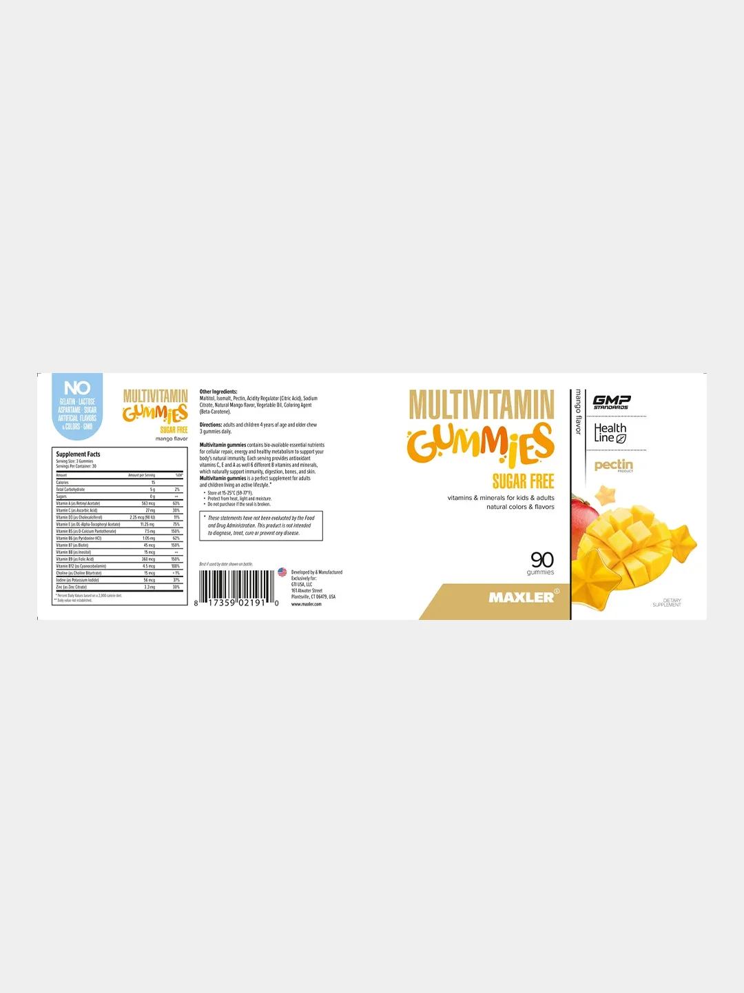 Мультивитаминный комплекс Maxler Gummies Sugar Free, для детей, 90 жевательных пастилок