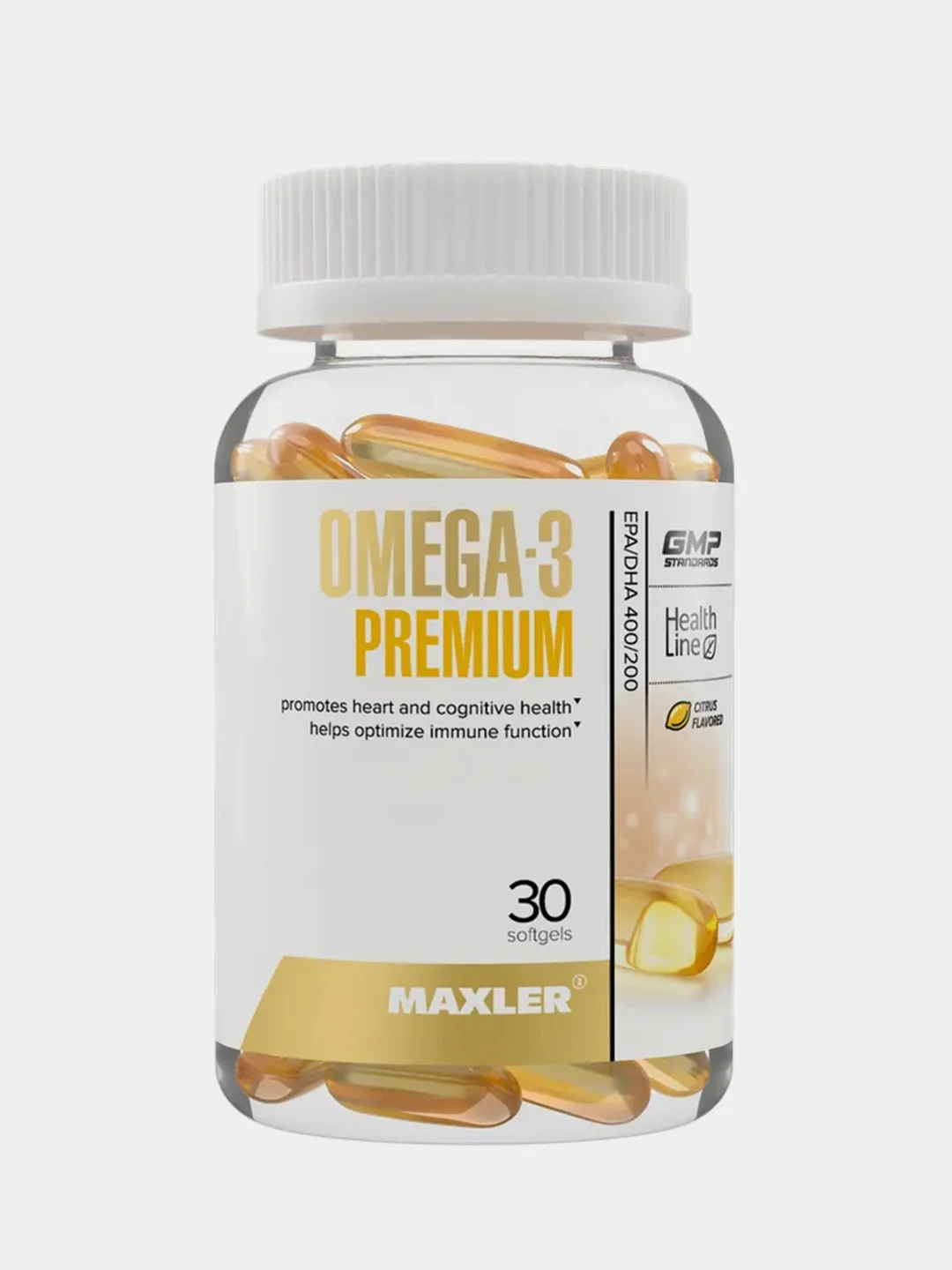 БАД Maxler Омега-3 Премиум ЭПК/ДГК 400/200, цитрусовый вкус, 30 гелевых капсул
