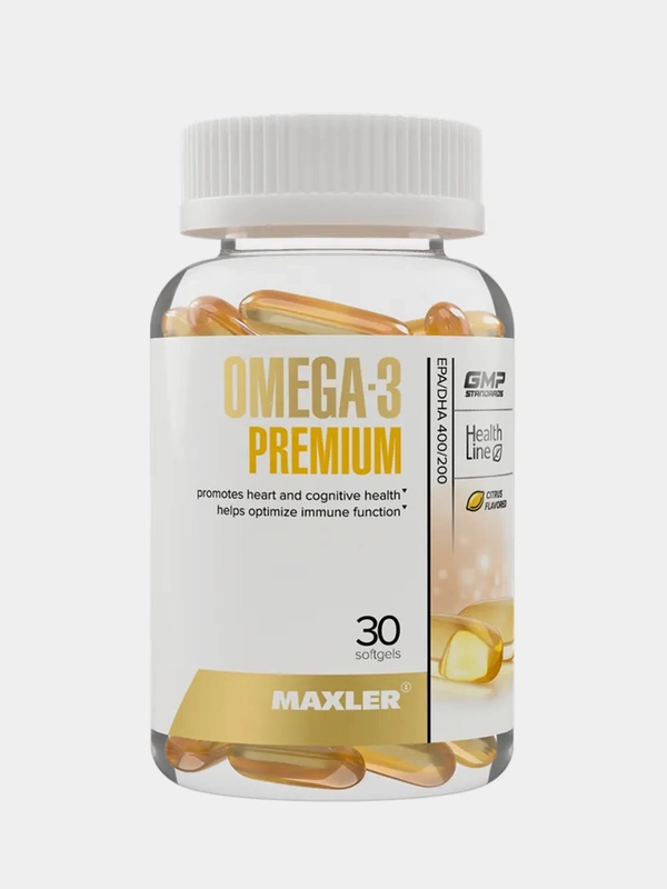 БАД Maxler Омега-3 Премиум ЭПК/ДГК 400/200, цитрусовый вкус, 30 гелевых капсул