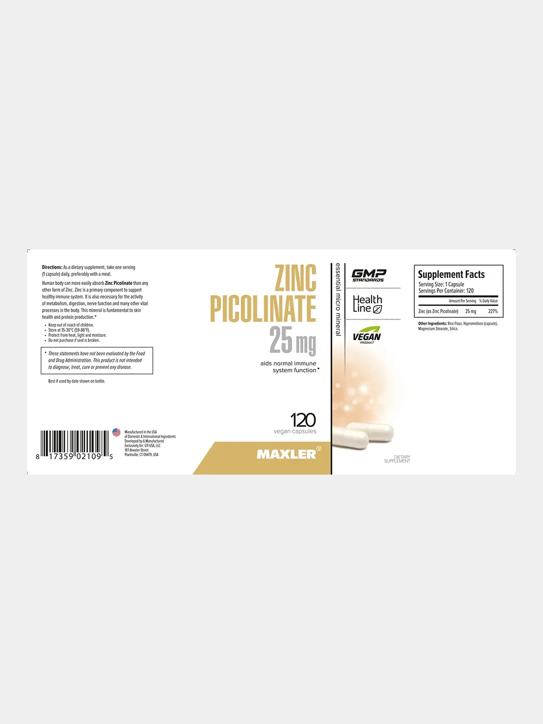 БАД Maxler Zinc Picolinate, 25 мг, 120 капсул