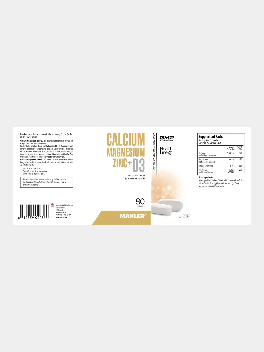 Витаминно-минеральный комплекс Maxler Calcium Magnesium Zinc+D3, 90 таблеток