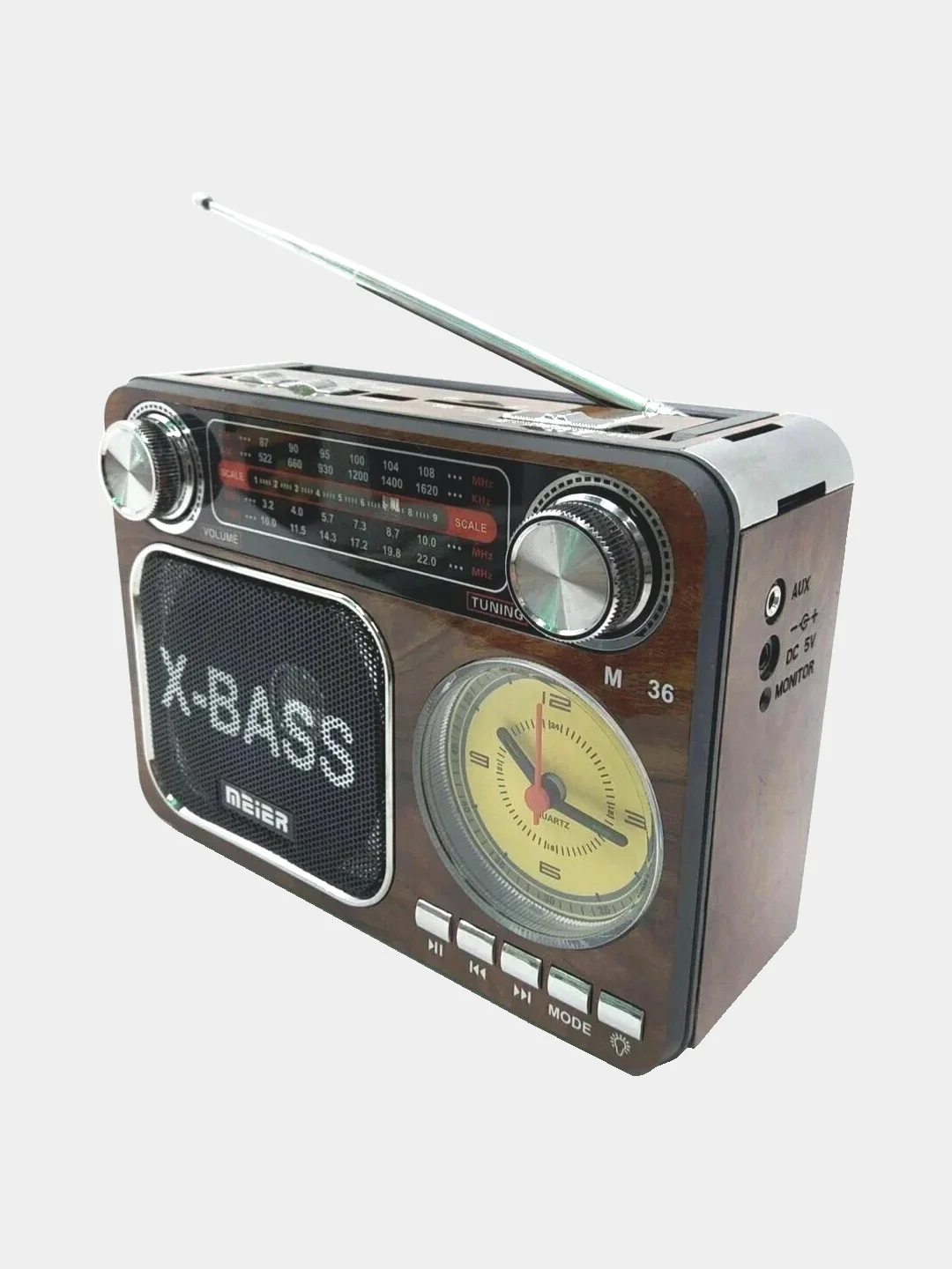 Светло-коричневый радиоприемник Meier M-36BT с часами, фонариком и Bluetooth