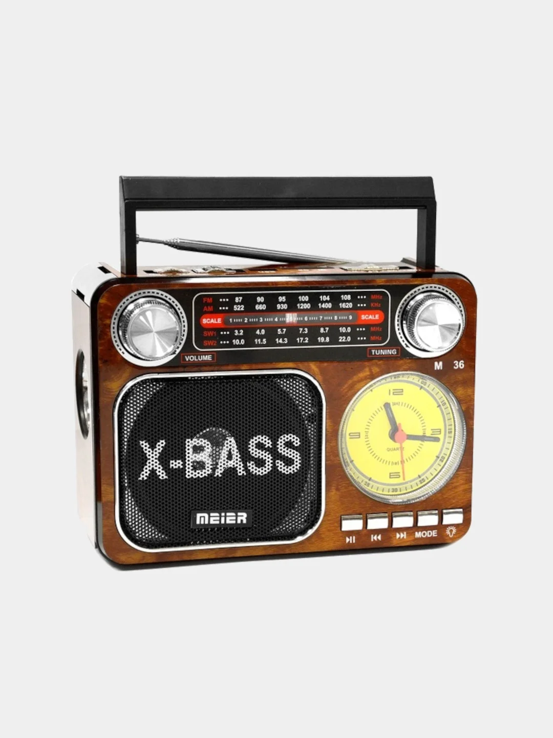 Светло-коричневый радиоприемник Meier M-36BT с часами, фонариком и Bluetooth