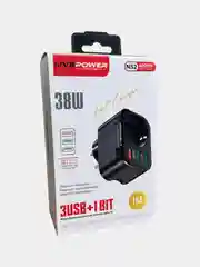 Черный розетка сетевая LP NS2 с 2 USB + 1 USB QC3.0, мощностью 38W