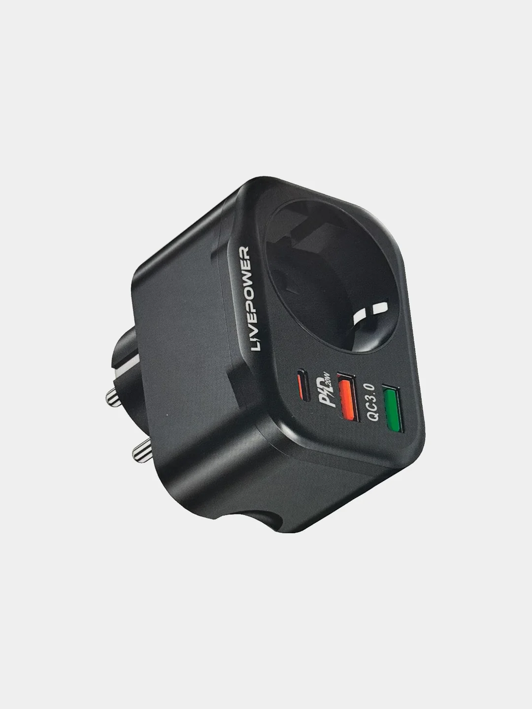 Черный розетка сетевая LP NS3 с 1 USB + 1 USB QC3.0 + разъём Type-C с быстрой зарядкой 38W