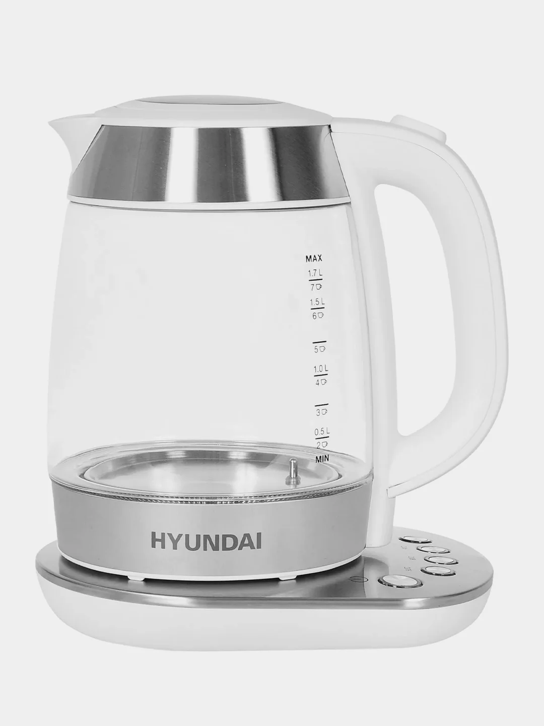 Чайник Hyundai HYK-G4033, 1.7л, 2200Вт, белый/серебристый