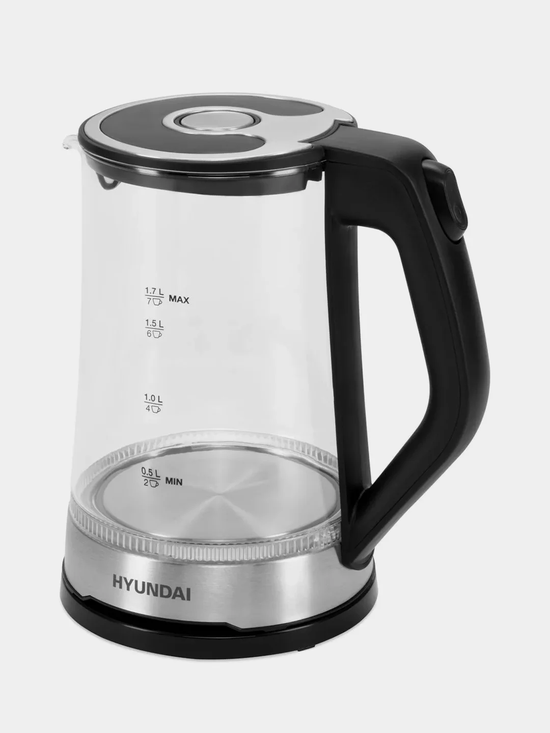 Чайник Hyundai HYK-G3401, 1.7л, 2200Вт, черный/серебристый