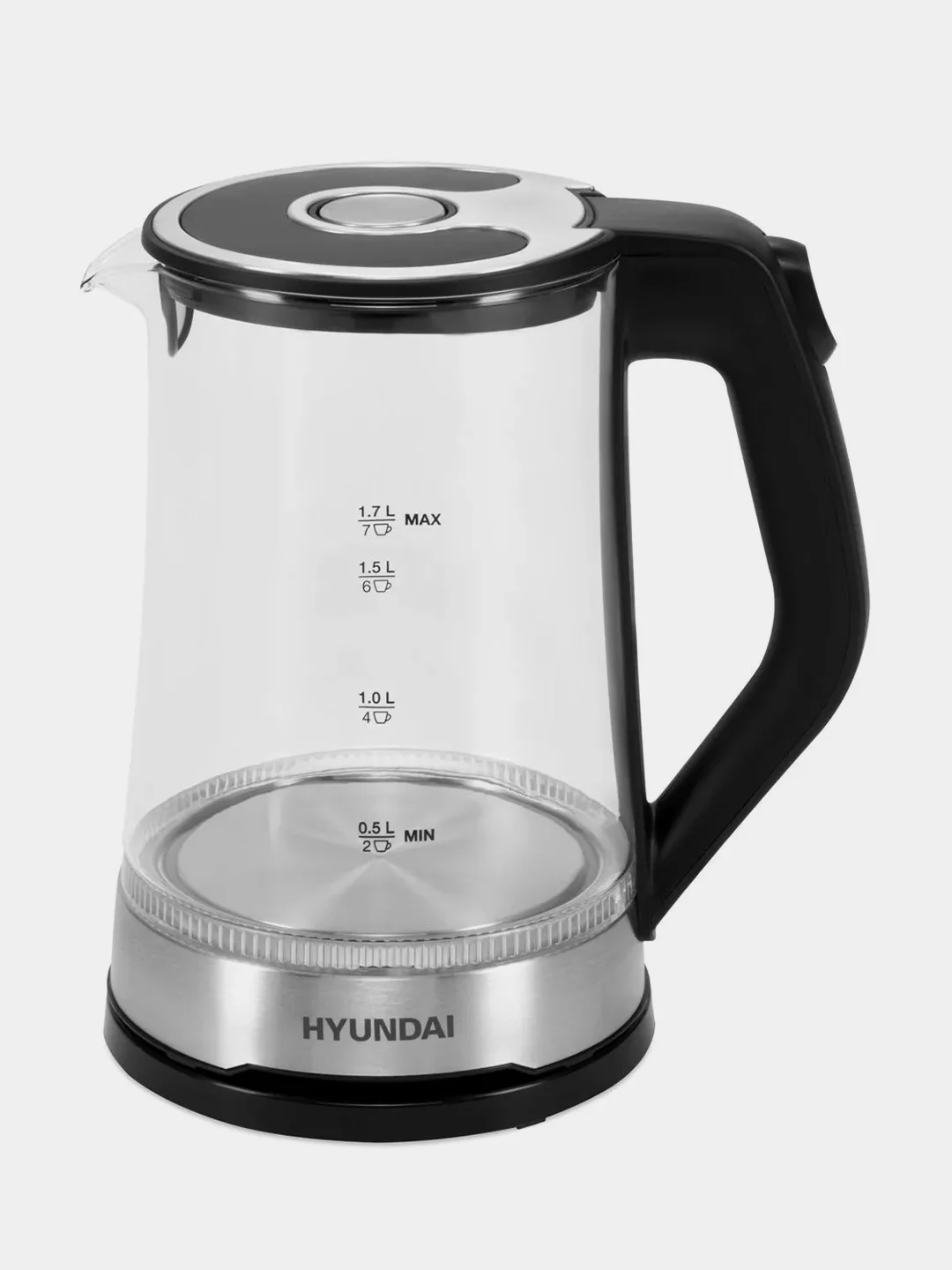 Чайник Hyundai HYK-G3401, 1.7л, 2200Вт, черный/серебристый