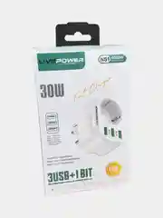Белый розетка сетевая LP HS1 с 3 USB, мощностью 30W
