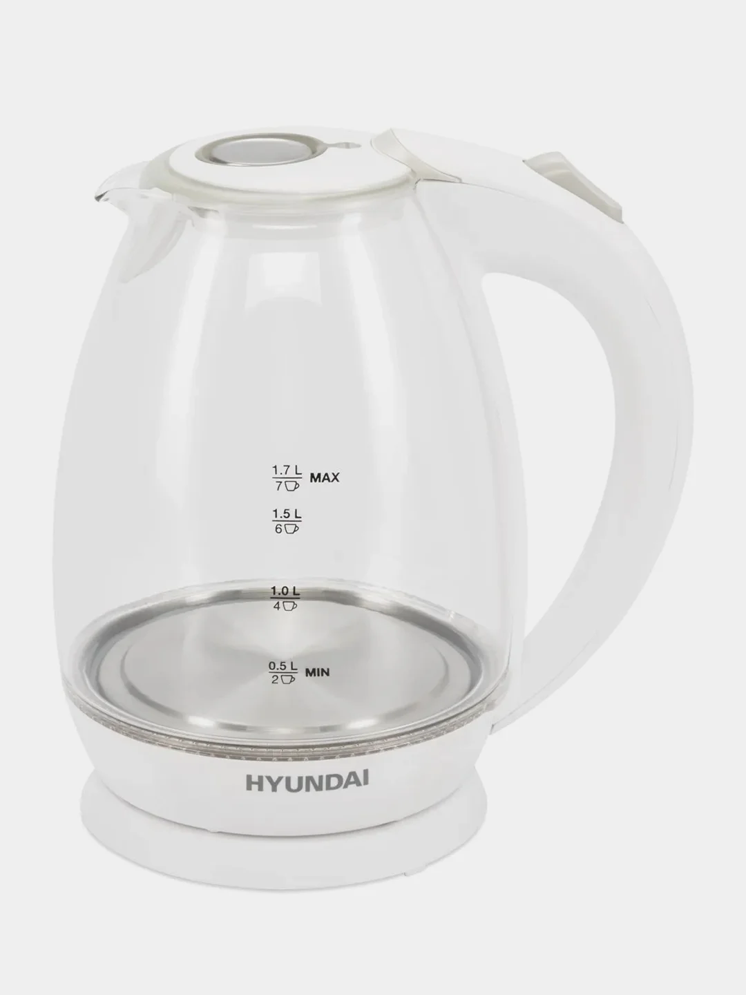 Чайник Hyundai HYK-G2409, белый, стекло, пластик, 1.7 л, 2200 Вт